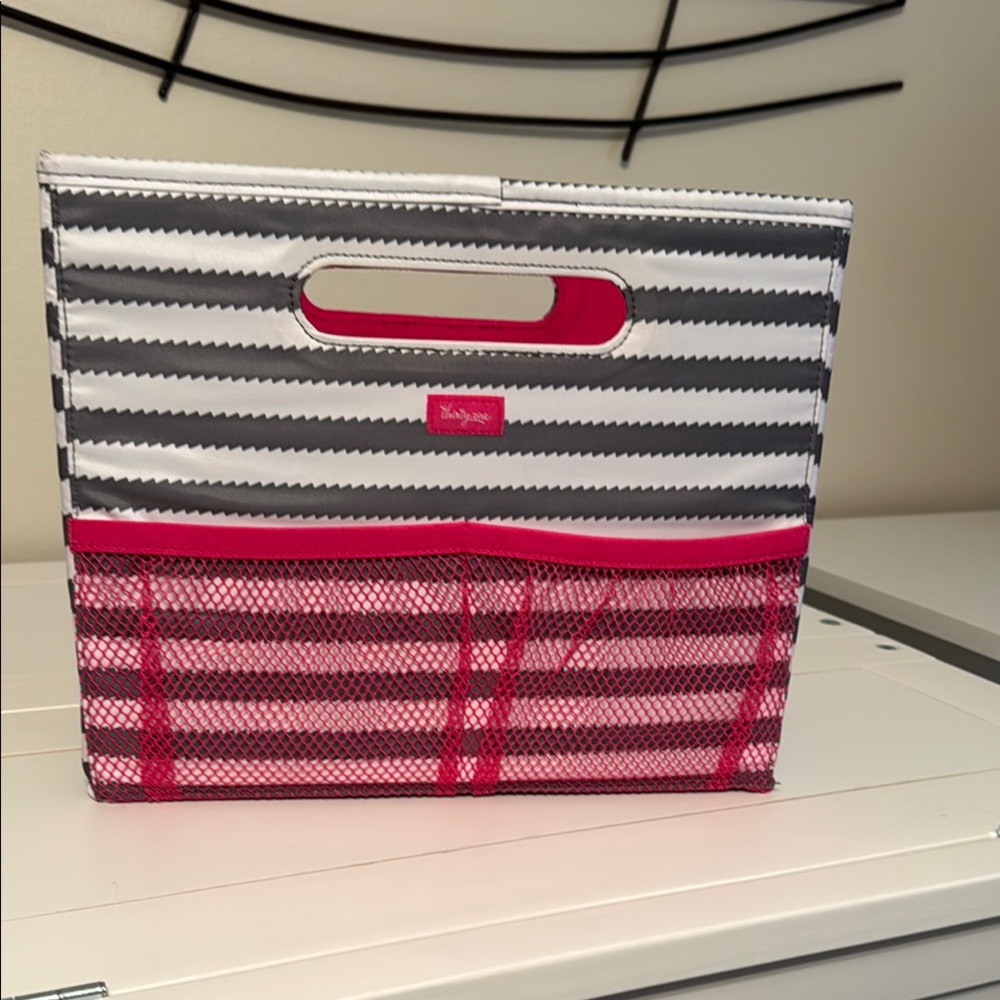 Thirty-One Striped Pink and Gray File Organizer